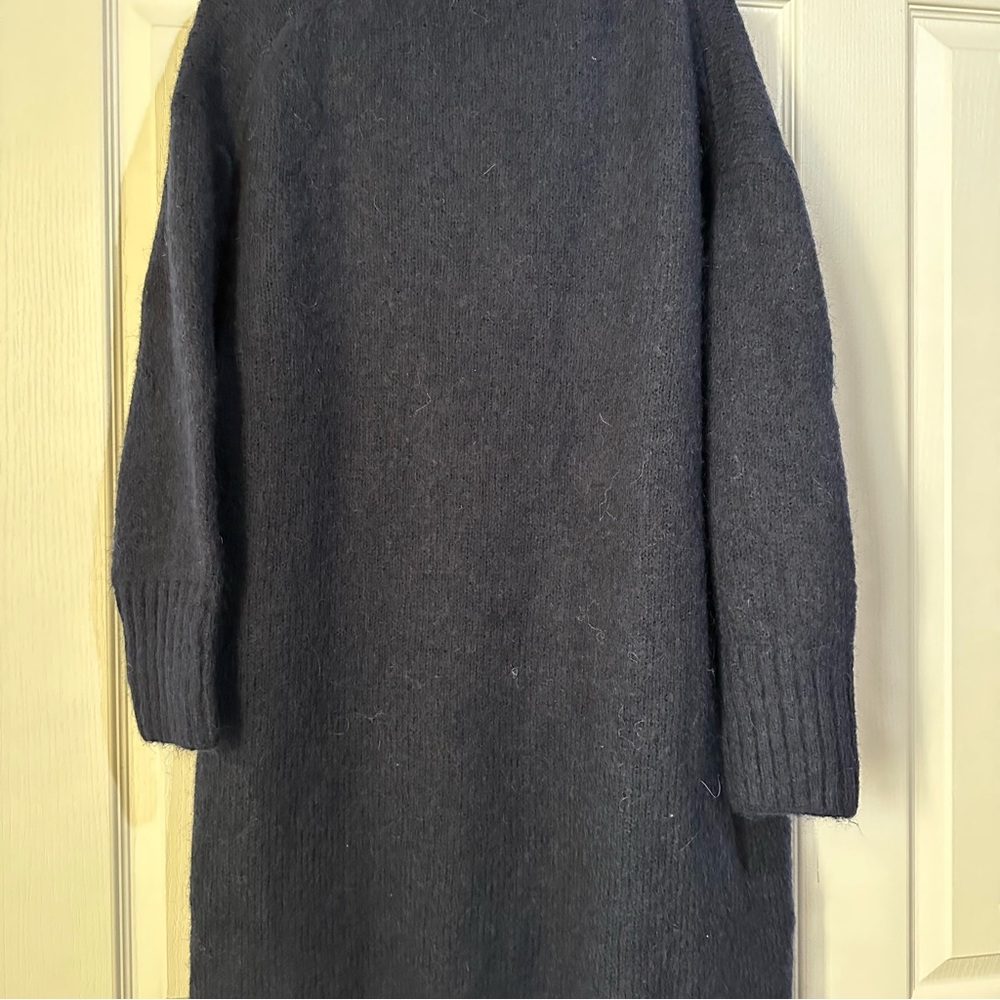 New Zara $69 Wool Blend Navy Blue Long Cardigan with Pockets Medium Large - Picture 12 of 13